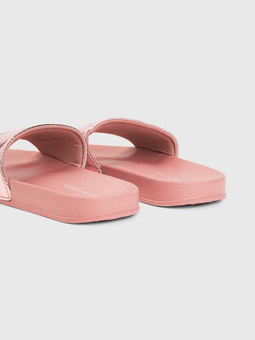 Tommy Hilfiger High Shine Smile Print Pool Slides Dekleta Sandali Roza | TH407KGO