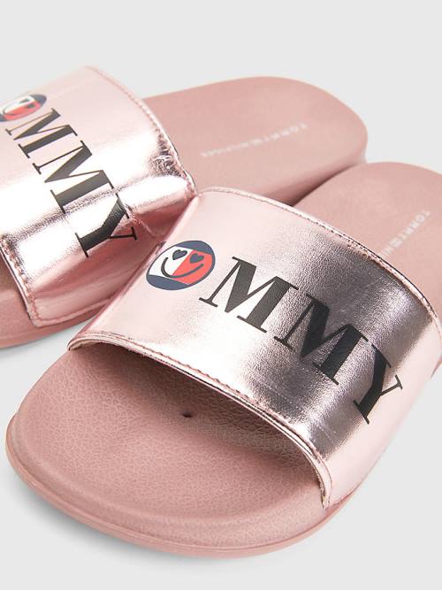 Tommy Hilfiger High Shine Smile Print Pool Slides Dekleta Sandali Roza | TH407KGO