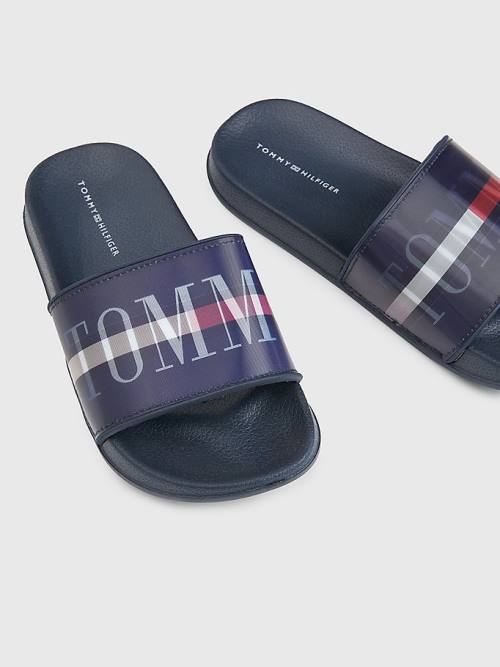 Tommy Hilfiger Holographic Logo Pool Slides Fantje Sandali Modra | TH124FWR