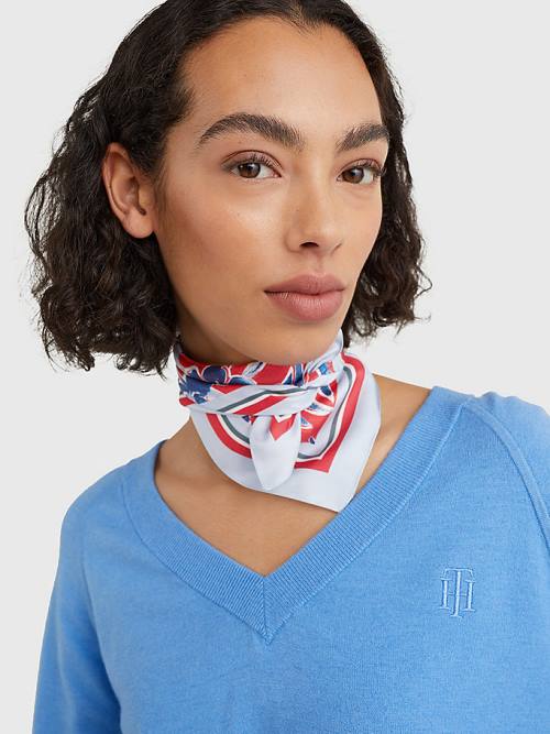 Tommy Hilfiger Iconic Print Silk Bandana Ženske Šal Modra | TH690STP