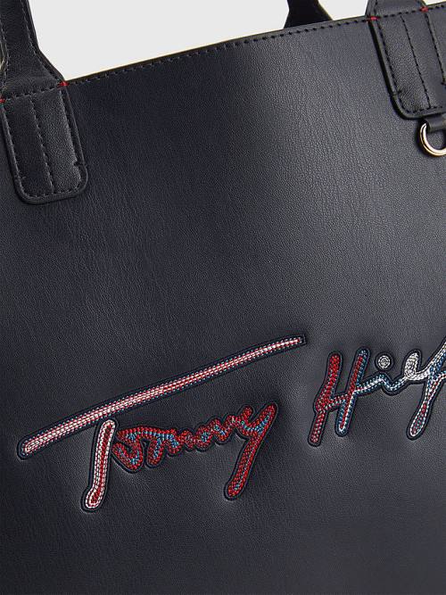 Tommy Hilfiger Iconic Signature Tote Ženske Torbice Modra | TH427QJK