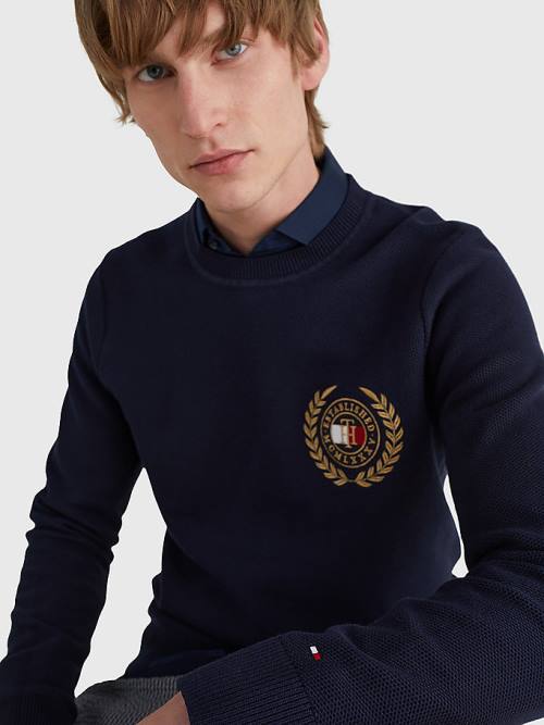 Tommy Hilfiger Icons Crest Embroidery Jumper Moški Puloverji Modra | TH435IWY