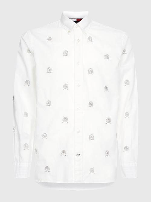 Tommy Hilfiger Icons Crest Embroidery Regular Fit Moški Srajce Bela | TH164XJY