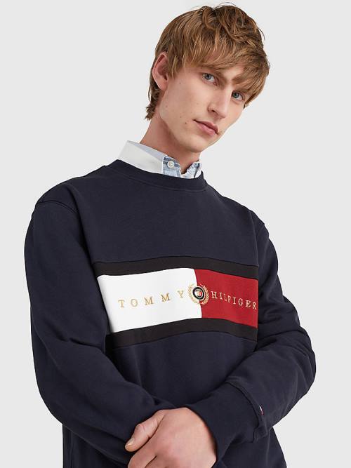 Tommy Hilfiger Icons Logo Crew Neck Moški Pulover Modra | TH168LSN