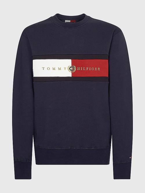 Tommy Hilfiger Icons Logo Crew Neck Moški Pulover Modra | TH168LSN