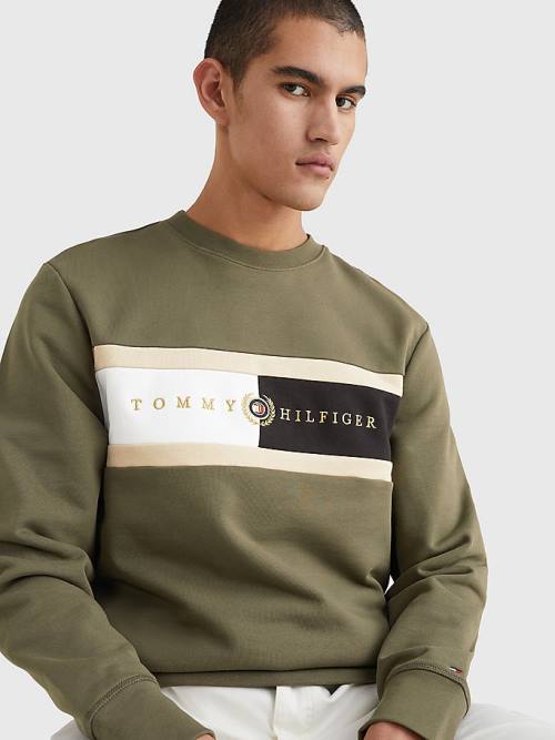 Tommy Hilfiger Icons Logo Crew Neck Moški Pulover Kaki | TH273JVX