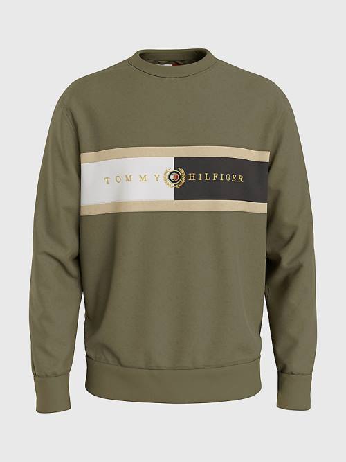 Tommy Hilfiger Icons Logo Crew Neck Moški Pulover Kaki | TH273JVX