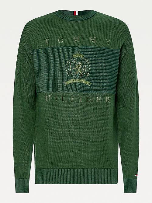 Tommy Hilfiger Icons Oversized Crest Flag Jumper Moški Puloverji Zelena | TH740WKF