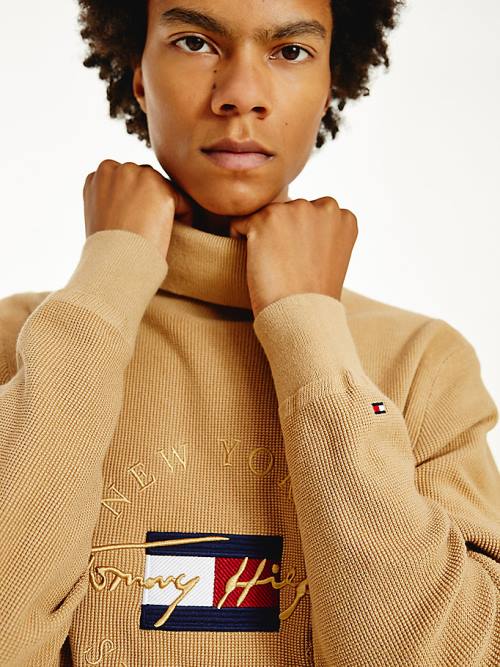 Tommy Hilfiger Icons TH Flex Roll Neck Jumper Moški Puloverji Kaki | TH785UQF