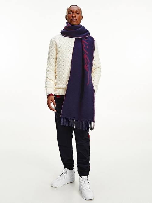 Tommy Hilfiger Jacquard Logo Moški Šal Modra | TH289IRD