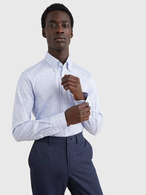 Tommy Hilfiger Jersey Check Slim Fit Moški Srajce Modra | TH021GSF