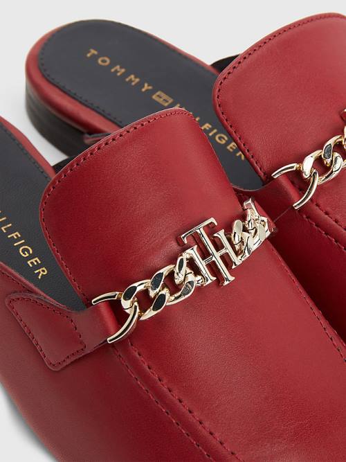 Tommy Hilfiger Leather Chain Mule Ženske Loafers Rdeča | TH028CJP