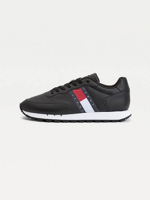 Tommy Hilfiger Leather Mix Webbing Logo Moški Superge Črna | TH682HCI