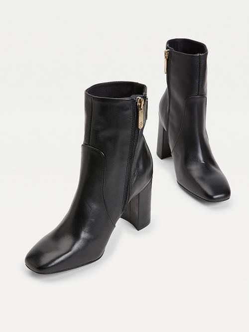 Tommy Hilfiger Leather Monogram High Heel Ženske Škornji Črna | TH360GVP