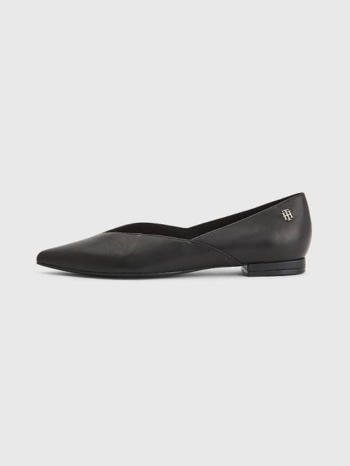 Tommy Hilfiger Leather Pointed Ženske Balerina Črna | TH679HFI