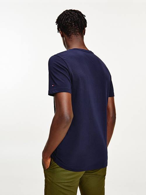 Tommy Hilfiger Lines Logo Organic Cotton Moški Majice Modra | TH430KJD