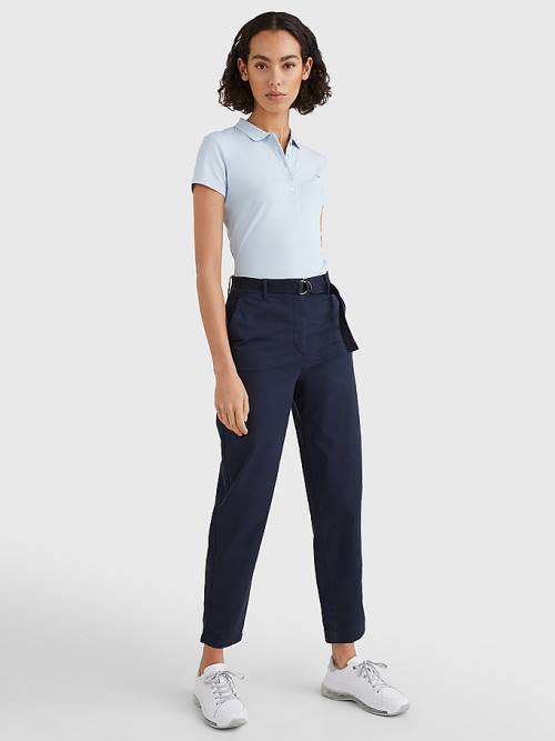 Tommy Hilfiger Logo Belt Tapered Regular Fit Chinos Ženske Hlače Modra | TH258YES