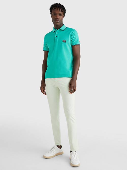 Tommy Hilfiger Logo Contrast Tipped Slim Moški Polo Majica Zelena | TH562EBF