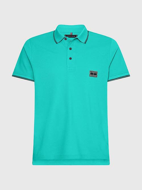 Tommy Hilfiger Logo Contrast Tipped Slim Moški Polo Majica Zelena | TH562EBF