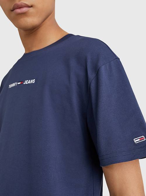 Tommy Hilfiger Logo Flag Patch Moški Majice Modra | TH835WEP