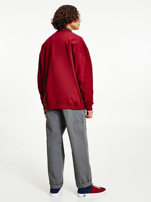 Tommy Hilfiger Logo Fleece Moški Pulover Rdeča | TH245WUM