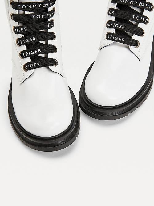 Tommy Hilfiger Logo Laces Cleat Booties Dekleta Škornji Bela | TH196ZML