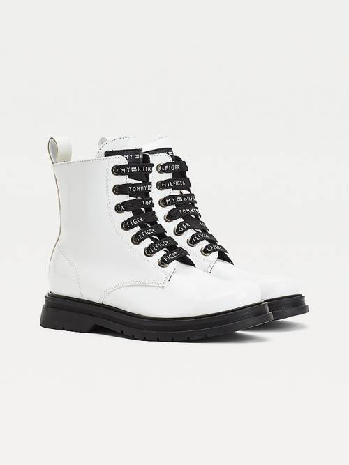 Tommy Hilfiger Logo Laces Cleat Booties Dekleta Škornji Bela | TH196ZML