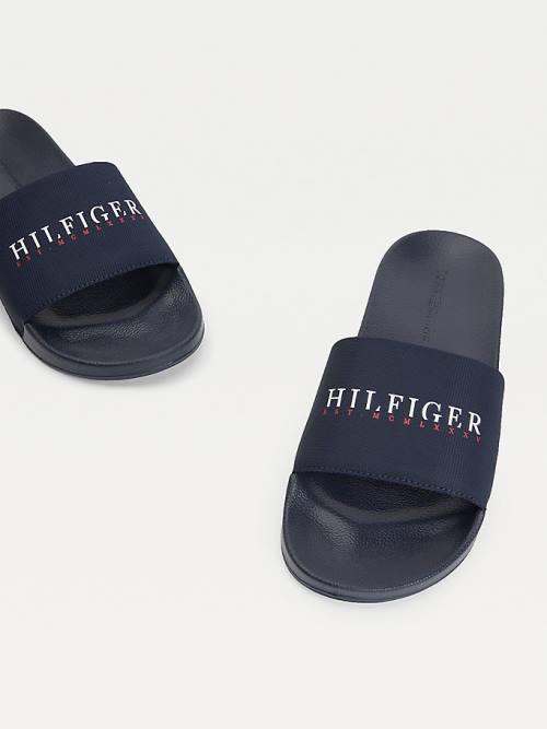 Tommy Hilfiger Logo Slides Moški Sandali Modra | TH048WZS