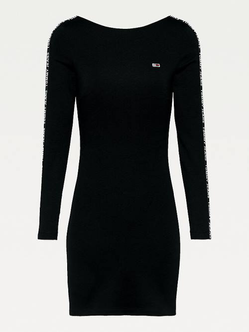 Tommy Hilfiger Logo Tape Bodycon Ženske Obleke Črna | TH046TPU