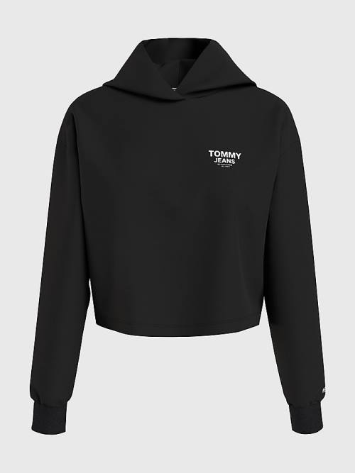 Tommy Hilfiger Logo Tape Cropped Boxy Ženske Pulover Črna | TH560MIW