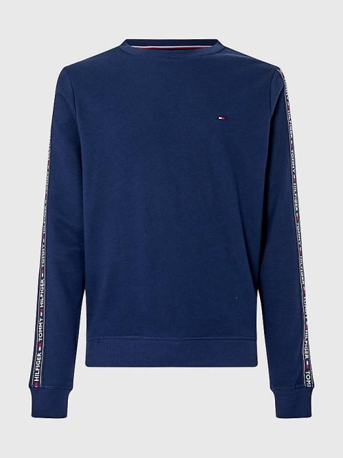 Tommy Hilfiger Logo Tape Sweatshirt Moški Pižama Modra | TH652EMI