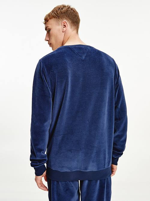 Tommy Hilfiger Logo Tape Sweatshirt Moški Pižama Modra | TH764UTB