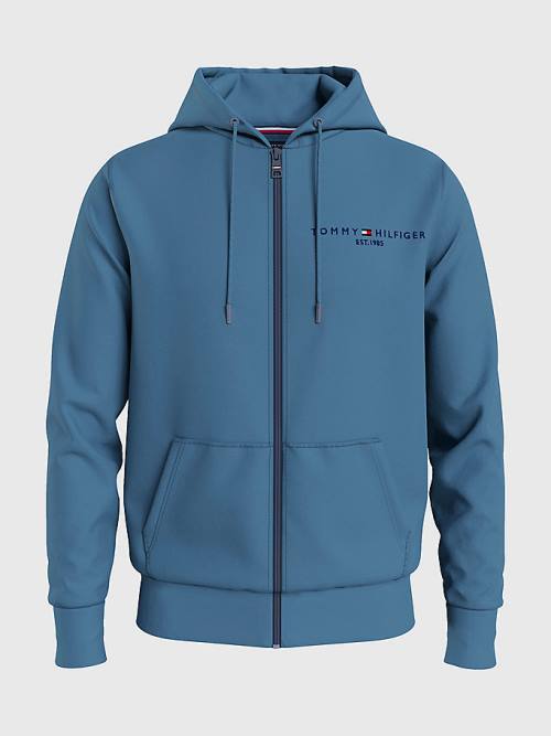 Tommy Hilfiger Logo Zip-Thru Moški Pulover s kapuco Modra | TH162GHU