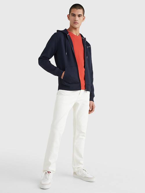 Tommy Hilfiger Logo Zip-Thru Moški Pulover s kapuco Modra | TH178GEC