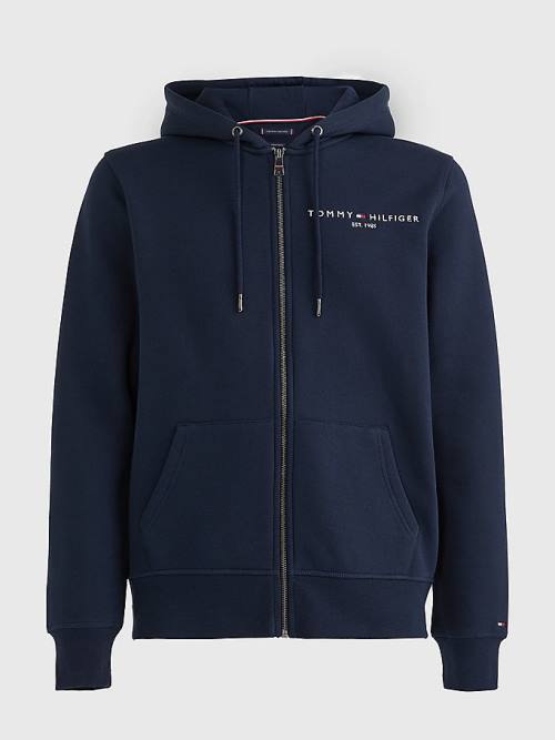 Tommy Hilfiger Logo Zip-Thru Moški Pulover s kapuco Modra | TH178GEC