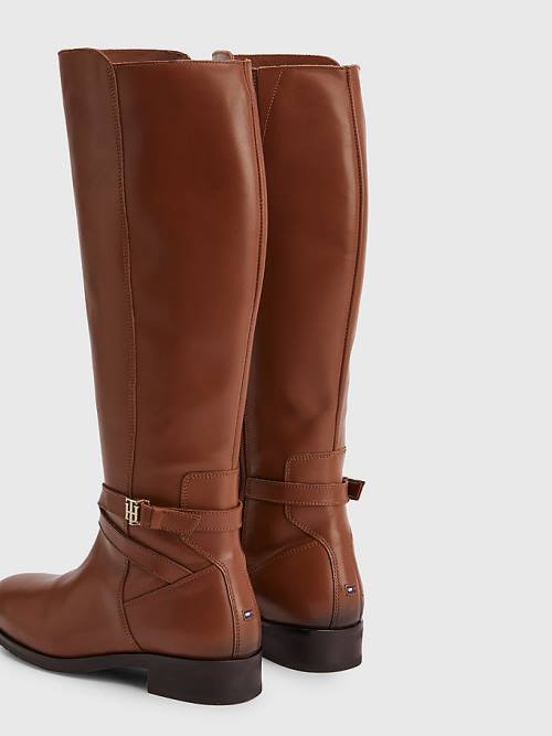 Tommy Hilfiger Long Leather TH Monogram Ženske Škornji Rjav | TH194HDU
