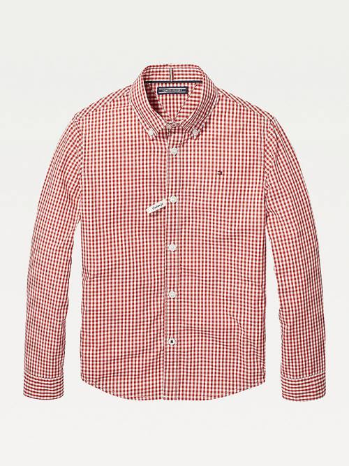 Tommy Hilfiger Long Sleeve Gingham Fantje Srajce Rdeča | TH493FGC