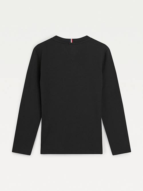 Tommy Hilfiger Long Sleeve Organic Cotton Logo Fantje Majice Črna | TH931NCW