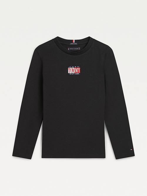 Tommy Hilfiger Long Sleeve Organic Cotton Logo Fantje Majice Črna | TH931NCW