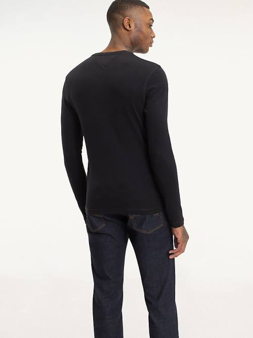 Tommy Hilfiger Long Sleeved Ribbed Organic Cotton Moški Majice Črna | TH405RVD
