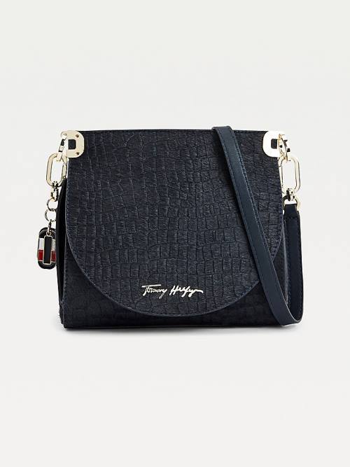 Tommy Hilfiger Luxe Leather Croco Print Crossover Ženske Torbice Modra | TH016PYK
