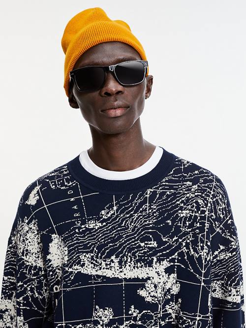 Tommy Hilfiger Map Print Crew Neck Oversized Jumper Moški Puloverji Modra | TH061YIB