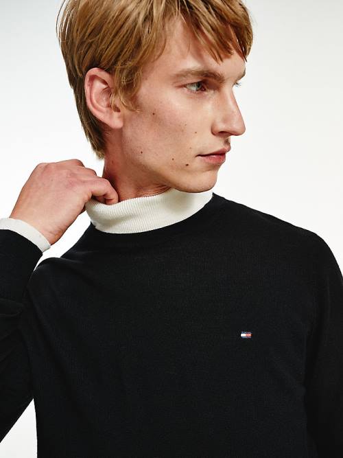 Tommy Hilfiger Merino Wool Crew Neck Jumper Moški Puloverji Črna | TH673VCT