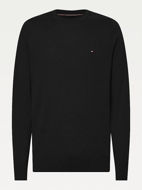 Tommy Hilfiger Merino Wool Crew Neck Jumper Moški Puloverji Črna | TH673VCT