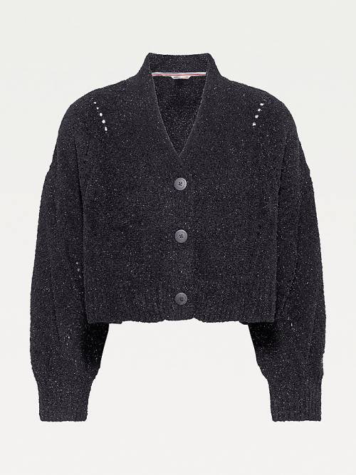 Tommy Hilfiger Metallic Cropped Cardigan Ženske Puloverji Črna | TH381KSL