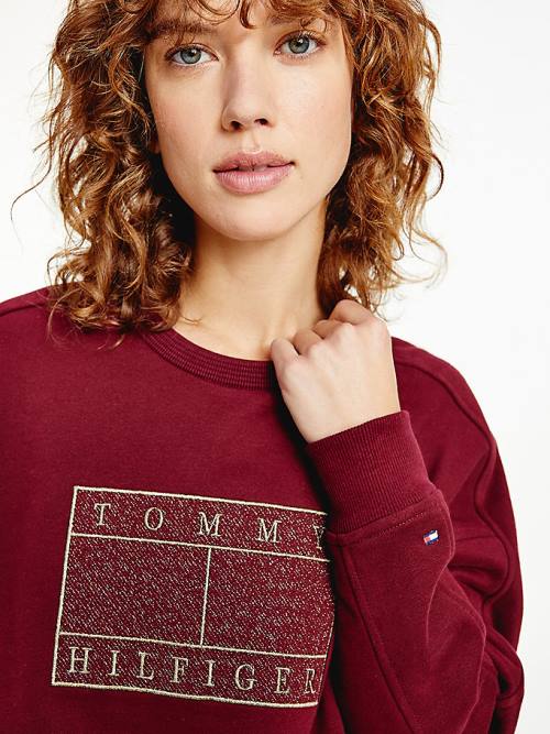 Tommy Hilfiger Metallic Logo Relaxed Crew Neck Ženske Pulover Vijolična | TH607ZGT