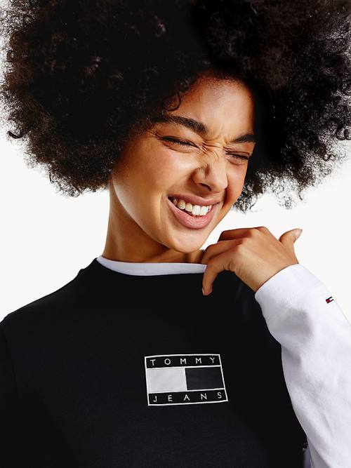 Tommy Hilfiger Metallic Organic Cotton Ženske Majice Črna | TH196RFK
