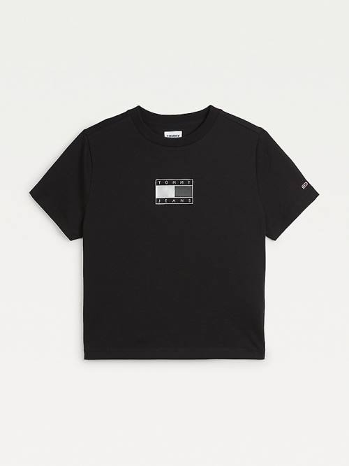 Tommy Hilfiger Metallic Organic Cotton Ženske Majice Črna | TH196RFK