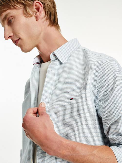 Tommy Hilfiger Micro Check Slim Fit Oxford Moški Srajce Modra | TH410IBV