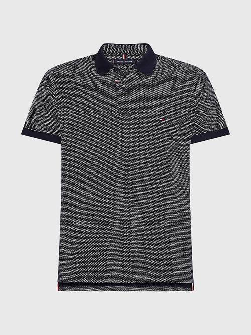 Tommy Hilfiger Micro Print Slim Fit Moški Polo Majica Modra | TH145DXP